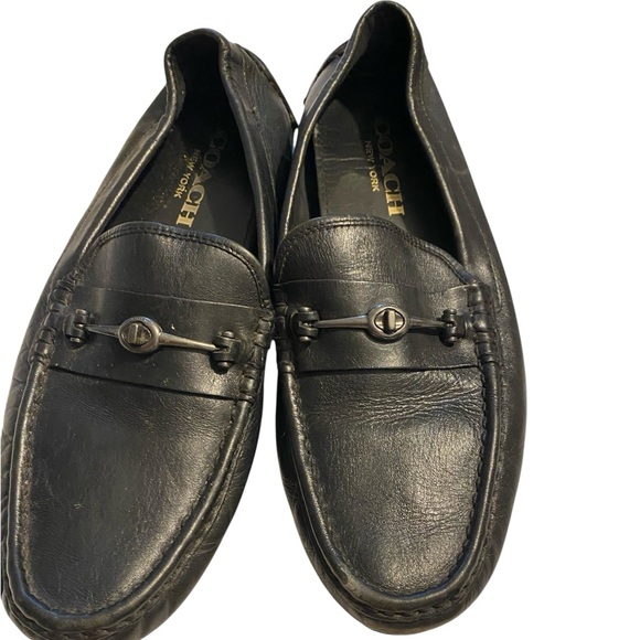 Coach G1127 Mens Logo Plaque Leather Slip On Driver Loafer Shoes Size 12 D Black - Picture 1 of 13